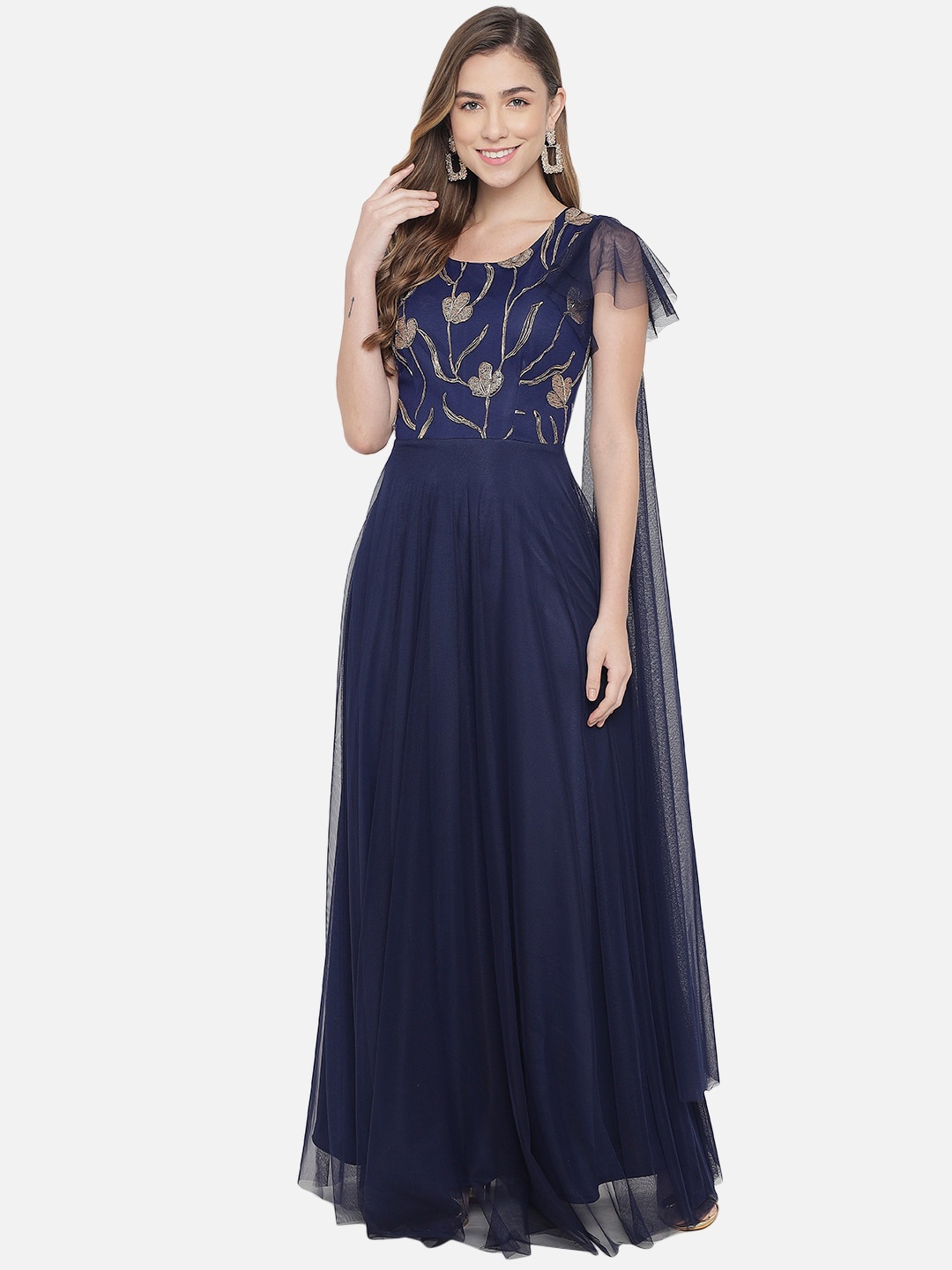 

Just Wow Navy Blue Embellished Maxi Dress