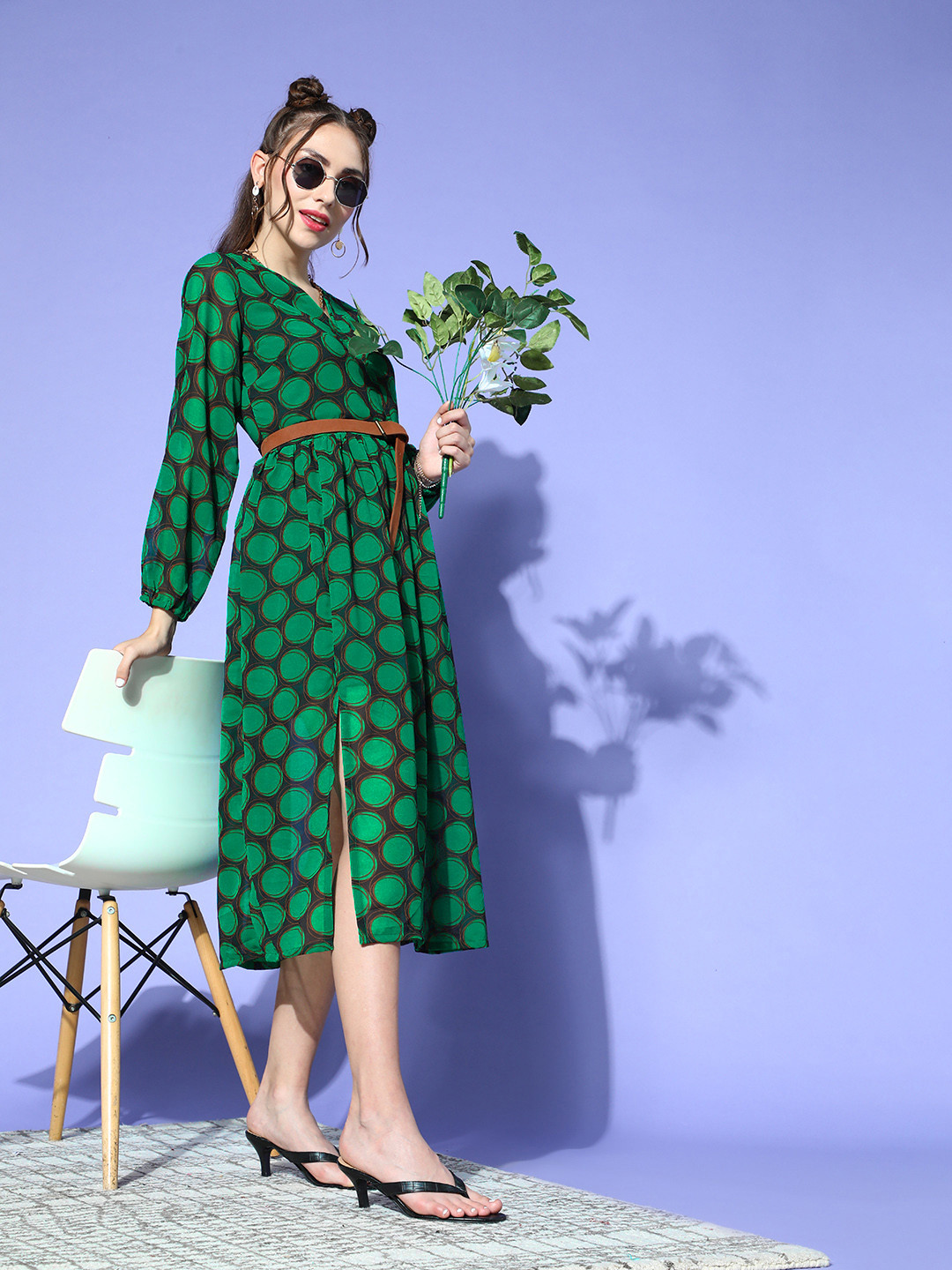 

plusS Women Gorgeous Green Geometric Peekaboo Bottom Dress