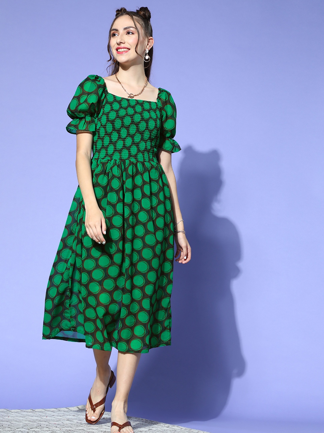 

plusS Women Gorgeous Green Geometric Volume Play Dress