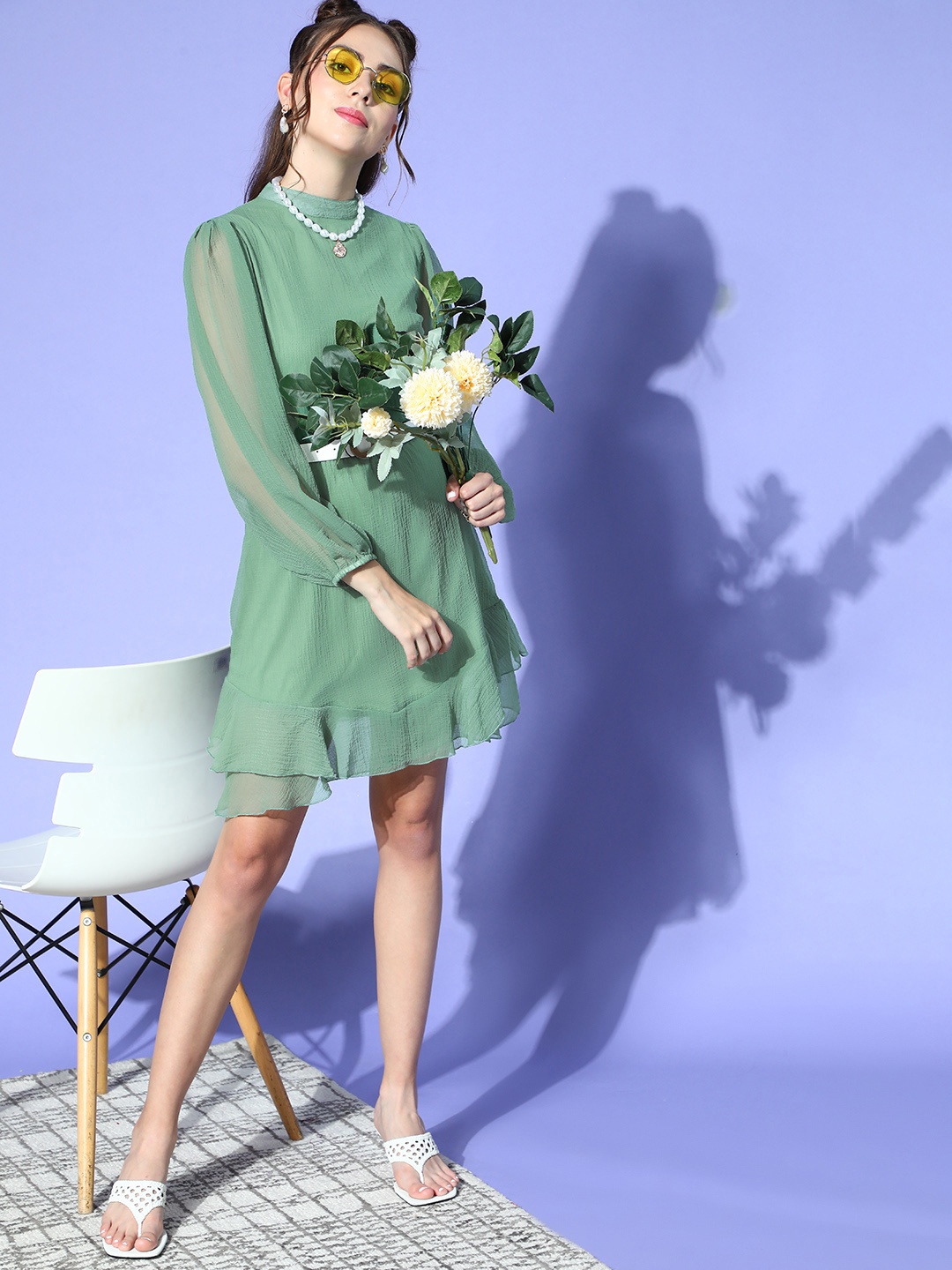 

plusS Women Gorgeous Green Solid Volume Play Dress
