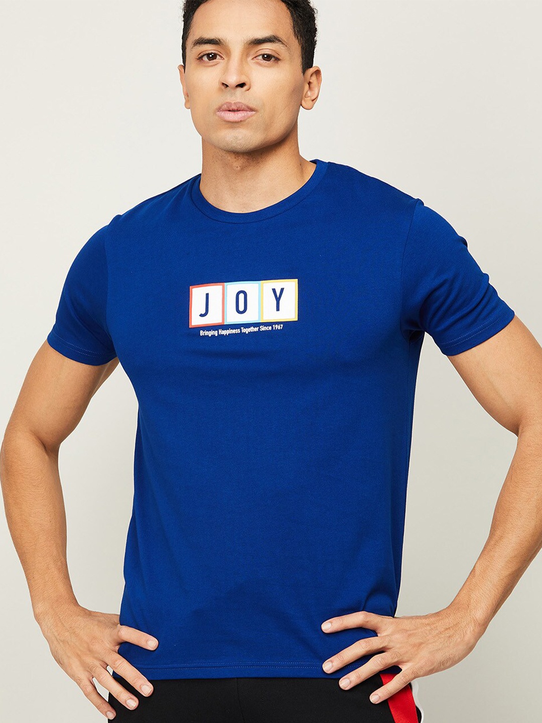 

Kappa Men Blue Typography Printed Training or Gym Regular Fit Cotton T-shirt