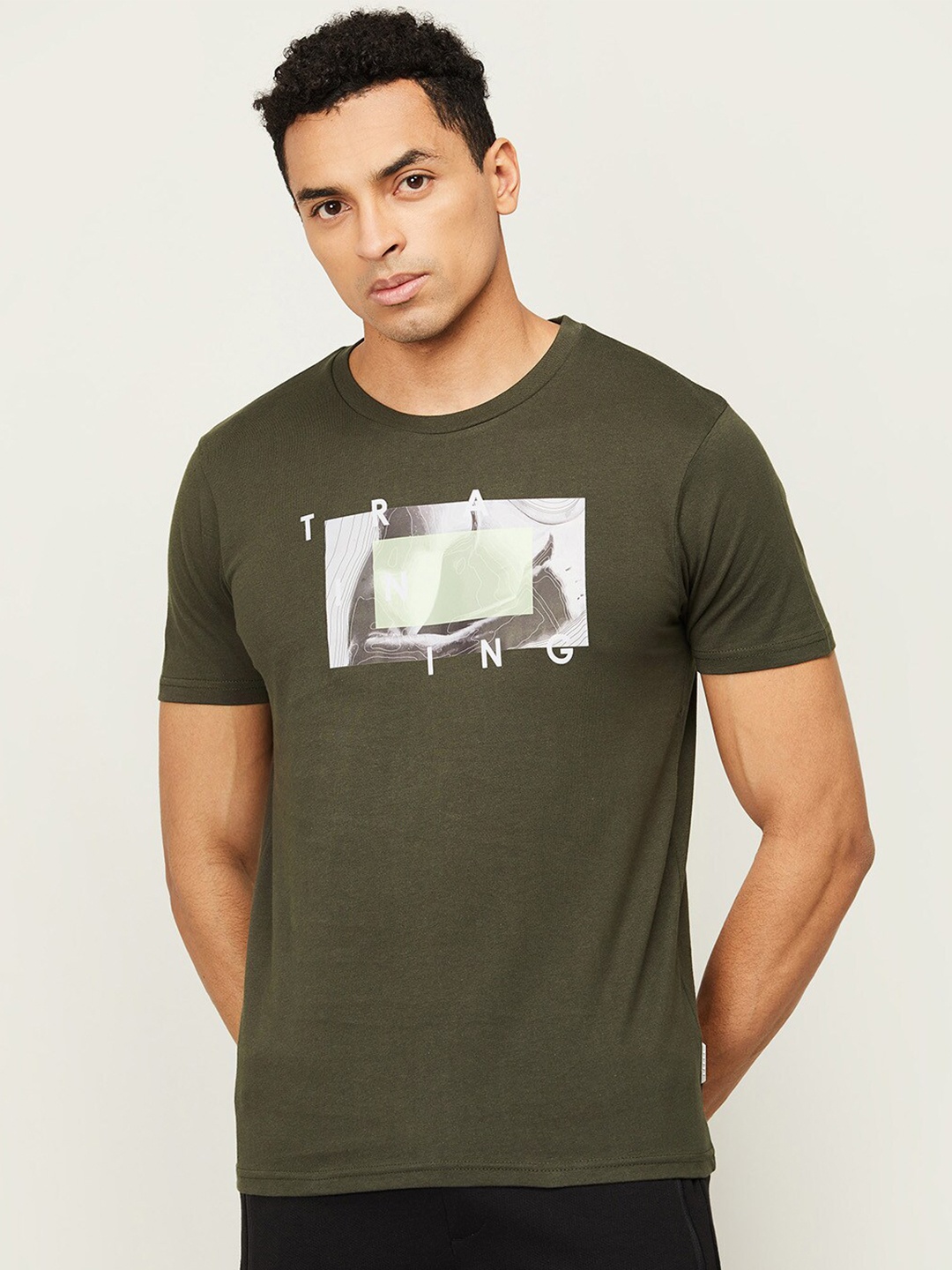 

Kappa Men Olive Green Printed Cotton T-shirt