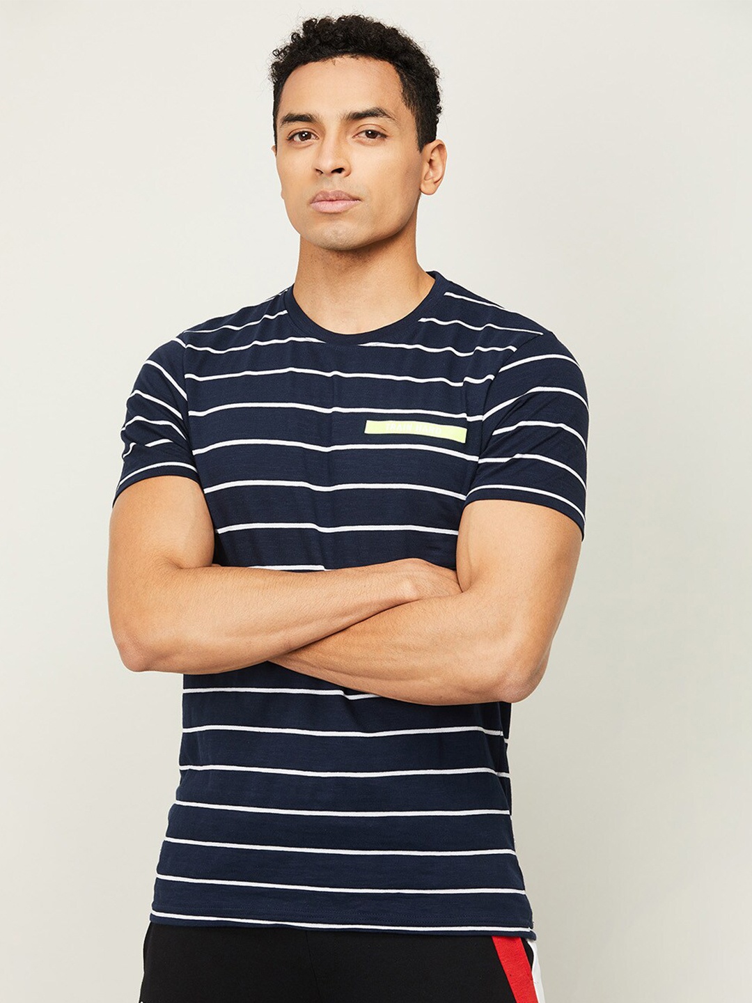

Kappa Men Navy Blue Cotton Striped T-shirt