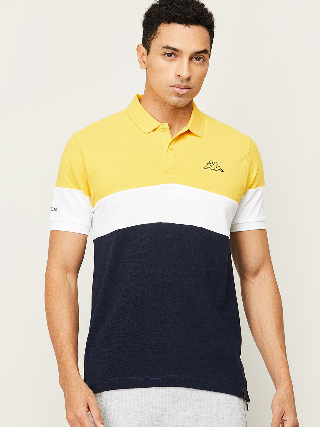 

Kappa Men Yellow Colourblocked Polo Collar Training or Gym T-shirt