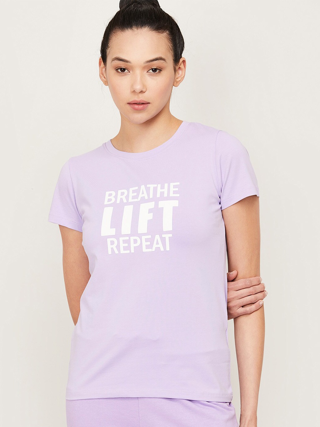 

Kappa Women Purple & White Printed Round Neck T-shirt