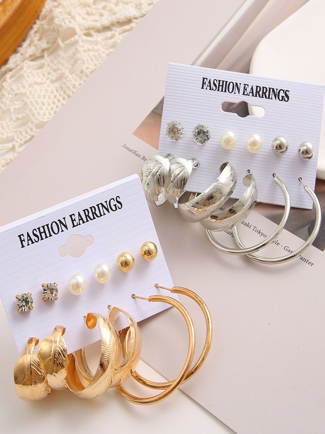 

Shining Diva Fashion Set of 12 Silver & Gold Plated Hoop & Stud Earrings