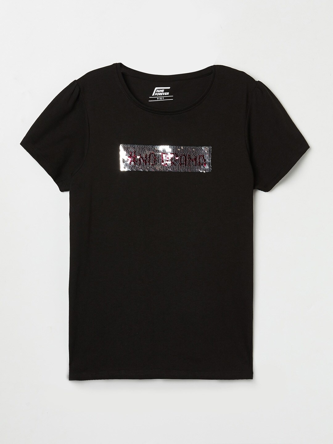 

Fame Forever by Lifestyle Girls Black & Silver-Toned Pure Cotton Top