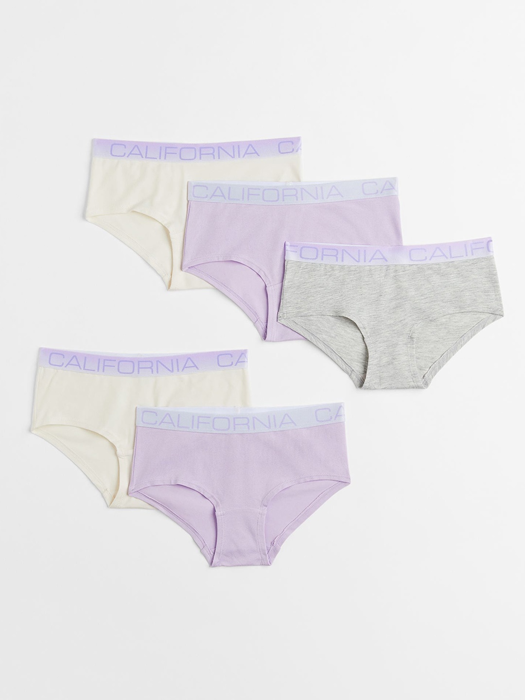 

H&M Girls White, Grey & Purple 5-pack cotton hipster briefs