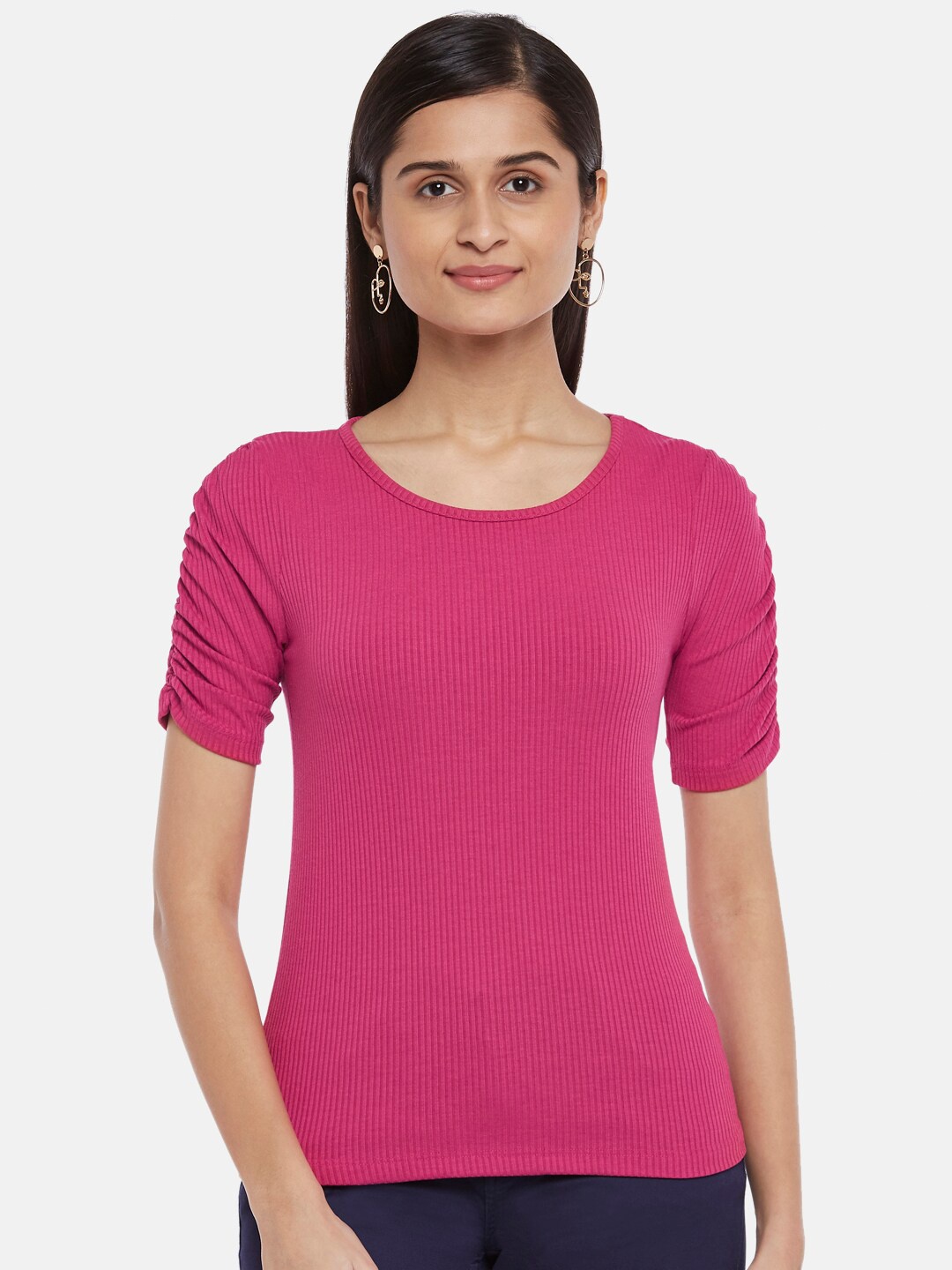 

Honey by Pantaloons Magenta Accordion Pleated Sleeves Top