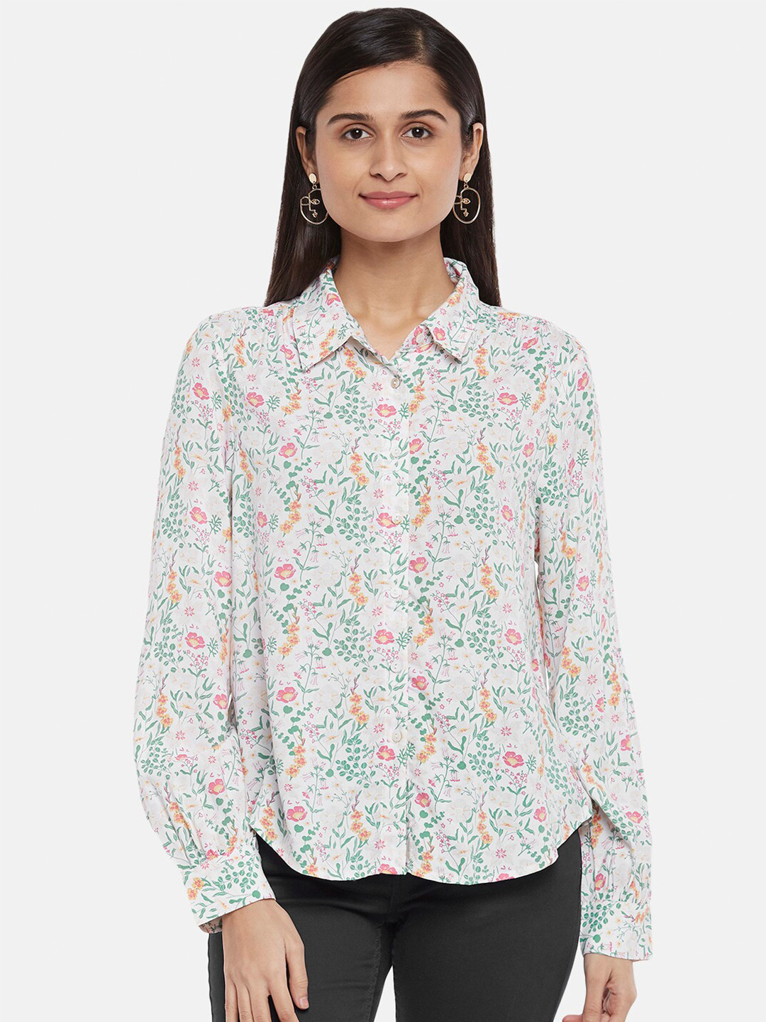 

Honey by Pantaloons wome White Floral Print Shirt Style Top