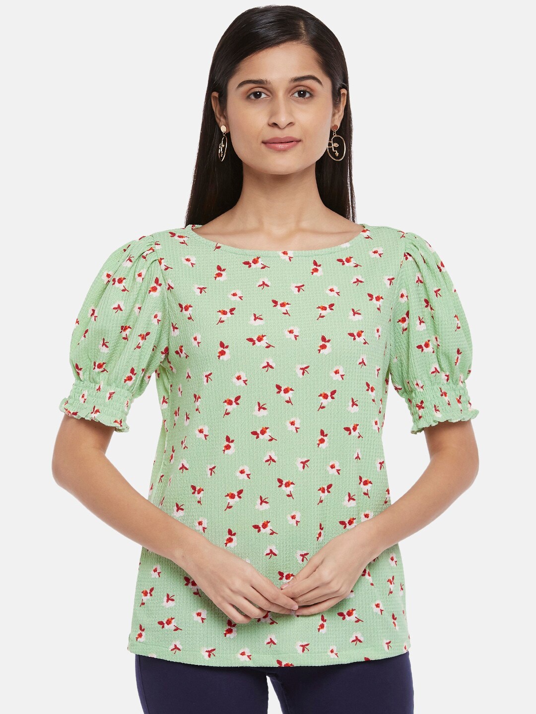 

Honey by Pantaloons Women Sage Green Floral Print Top