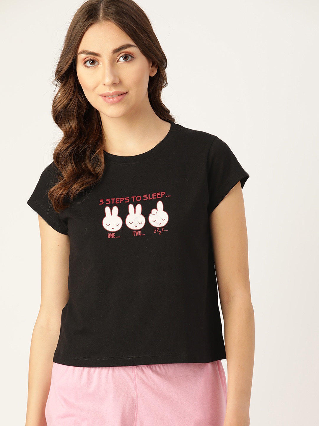 

DressBerry Women Black Graphic Printed Lounge T-shirt
