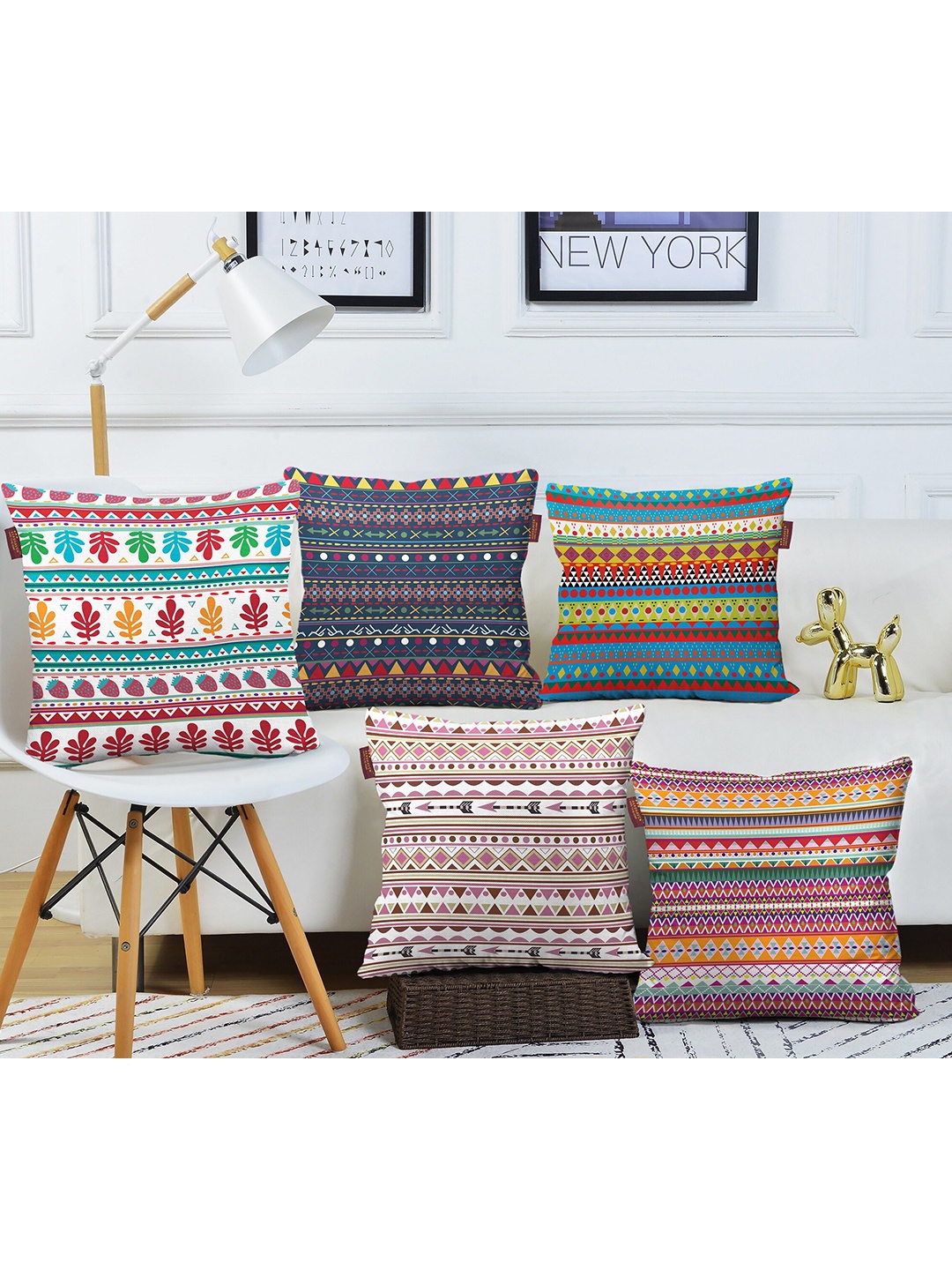 

AEROHAVEN Blue & White 5 Pieces Geometric Cotton Square Cushion Covers