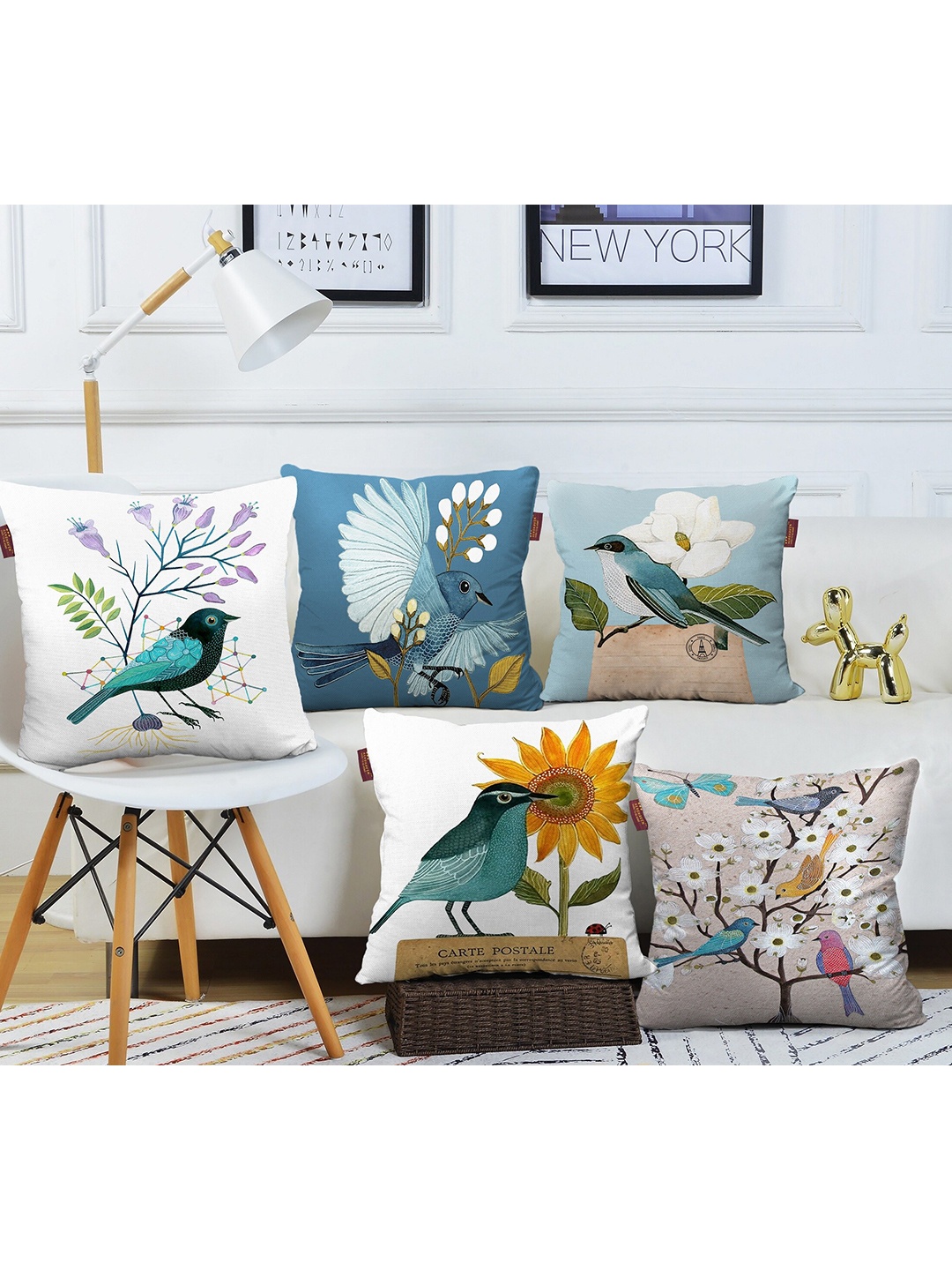 

AEROHAVEN Blue & White 5 Pieces Quirky Square Cushion Covers