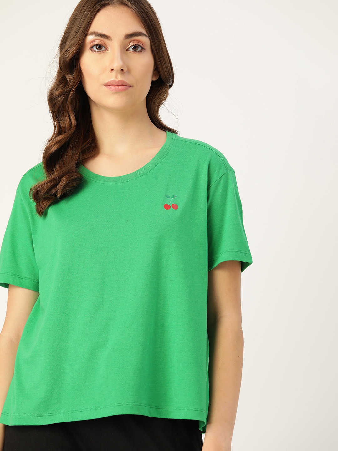 

DressBerry Women Green Solid Drop-Shoulder Sleeves Boxy T-shirt