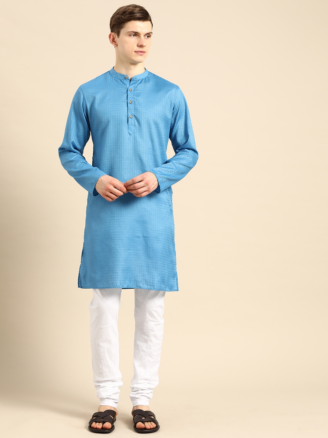 

Anouk Men Blue Solid Kurta with Churidar