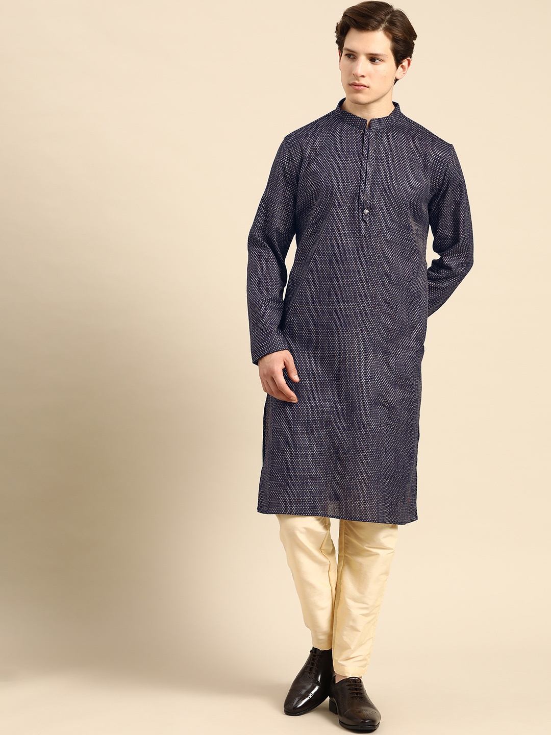 

Anouk Men Navy Blue Woven Design Kurta with Trousers