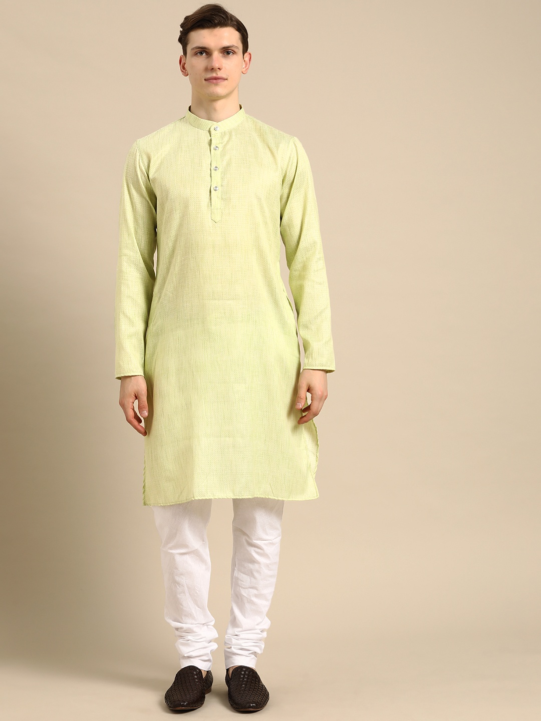 

Anouk Men Green Solid Kurta with Churidar