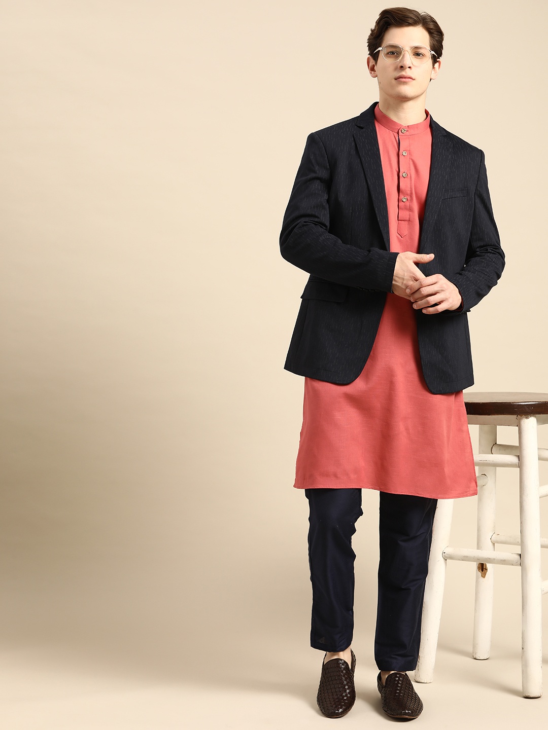 

Anouk Men Pink Solid Kurta with Trousers