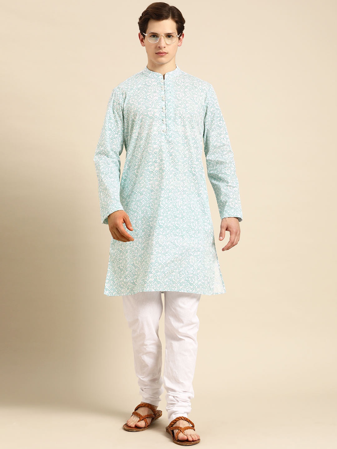 

Anouk Men White Ethnic Motifs Printed Pure Cotton Kurta with Churidar