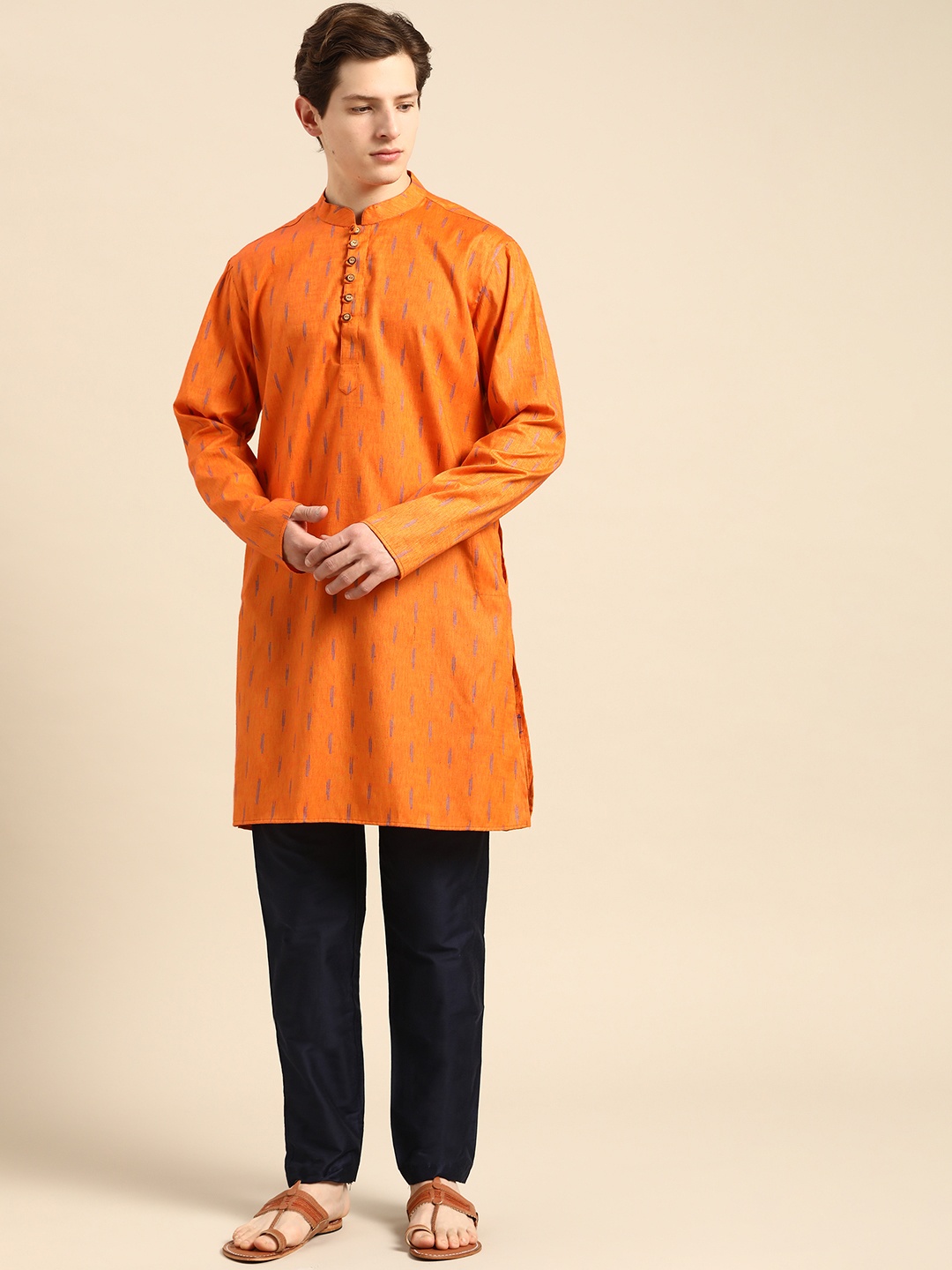 

Anouk Men Orange Pure Cotton Kurta with Trousers