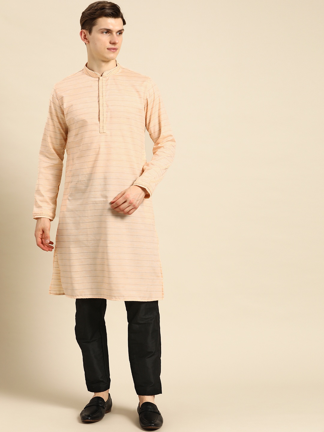 

Anouk Men Orange & Black Striped Kurta Set