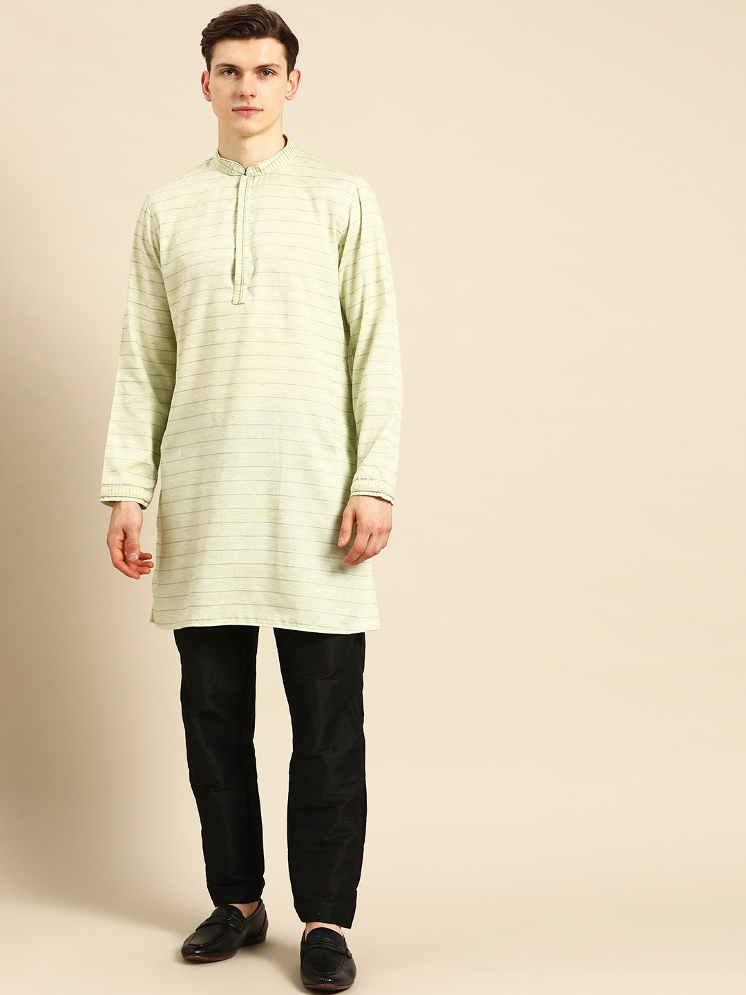 

Anouk Men Green & Black Striped Kurta Set