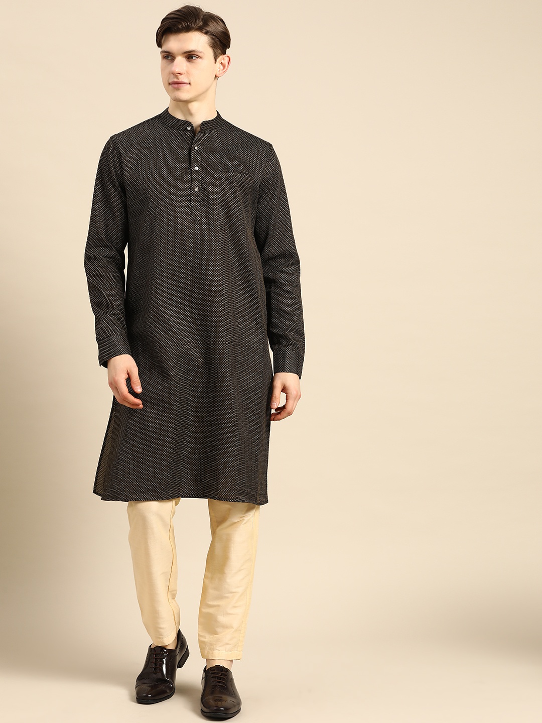 

Anouk Men Black Woven Design Kurta with Trousers