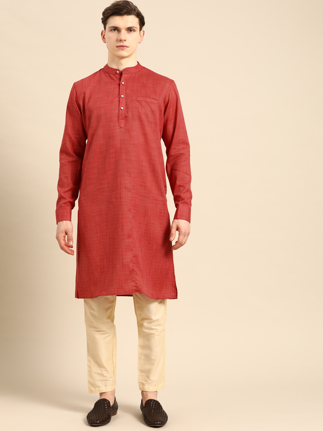 

Anouk Men Red Woven Design Kurta with Trousers