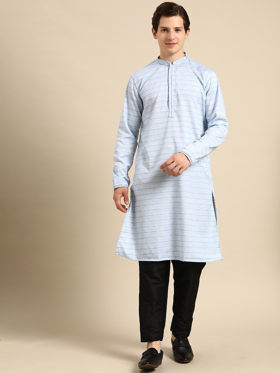 

Anouk Men Blue Woven Design Kurta with Trousers