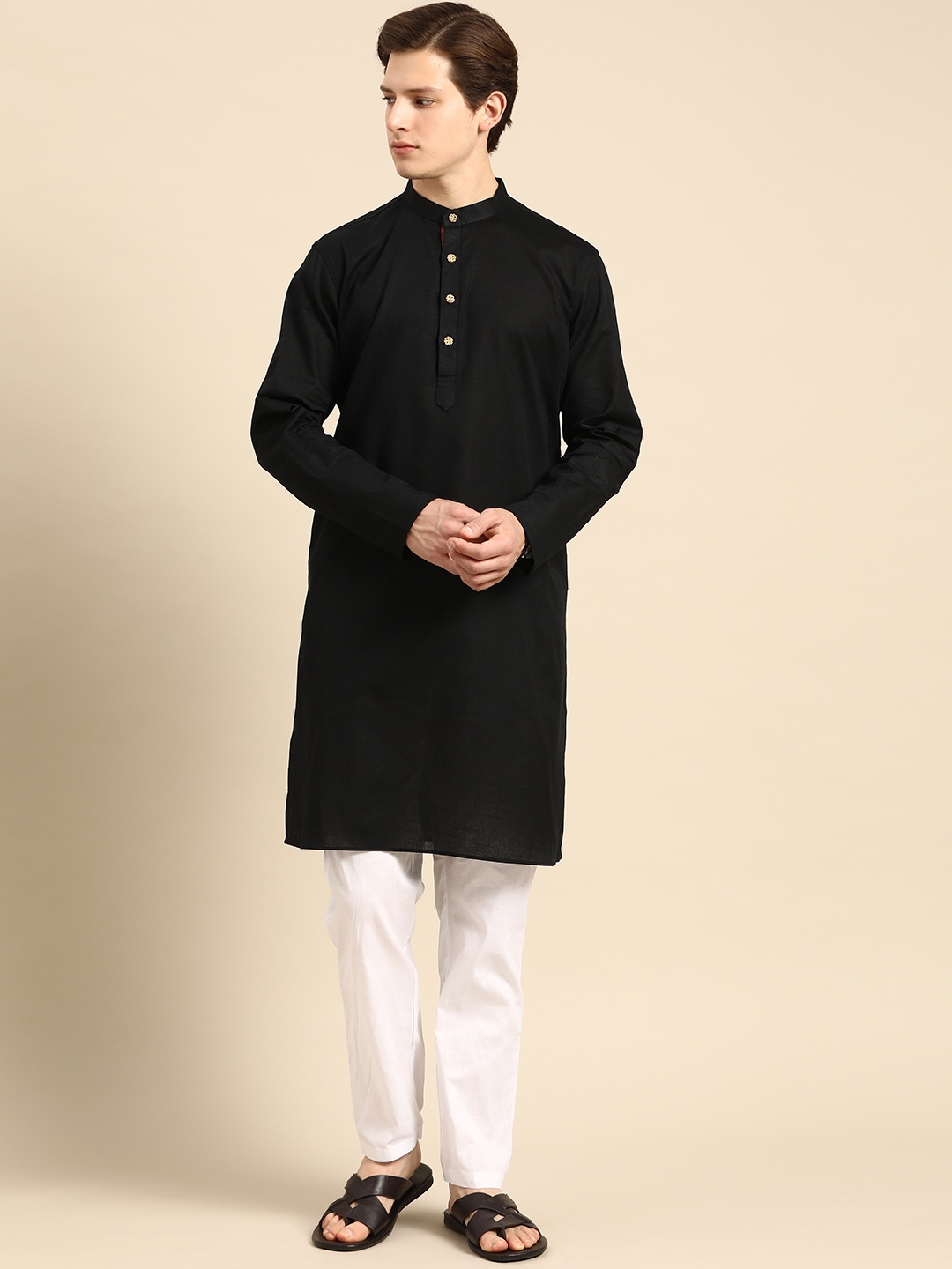 

Anouk Men Black & White Solid Kurta Set