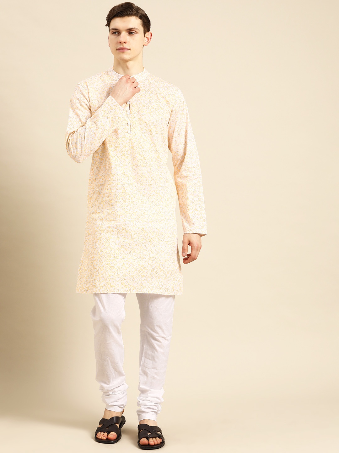 

Anouk Men White Ethnic Motifs Printed Pure Cotton Kurta with Churidar