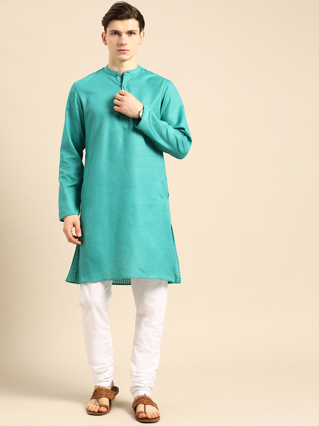 

Anouk Men Blue Solid Kurta with Churidar
