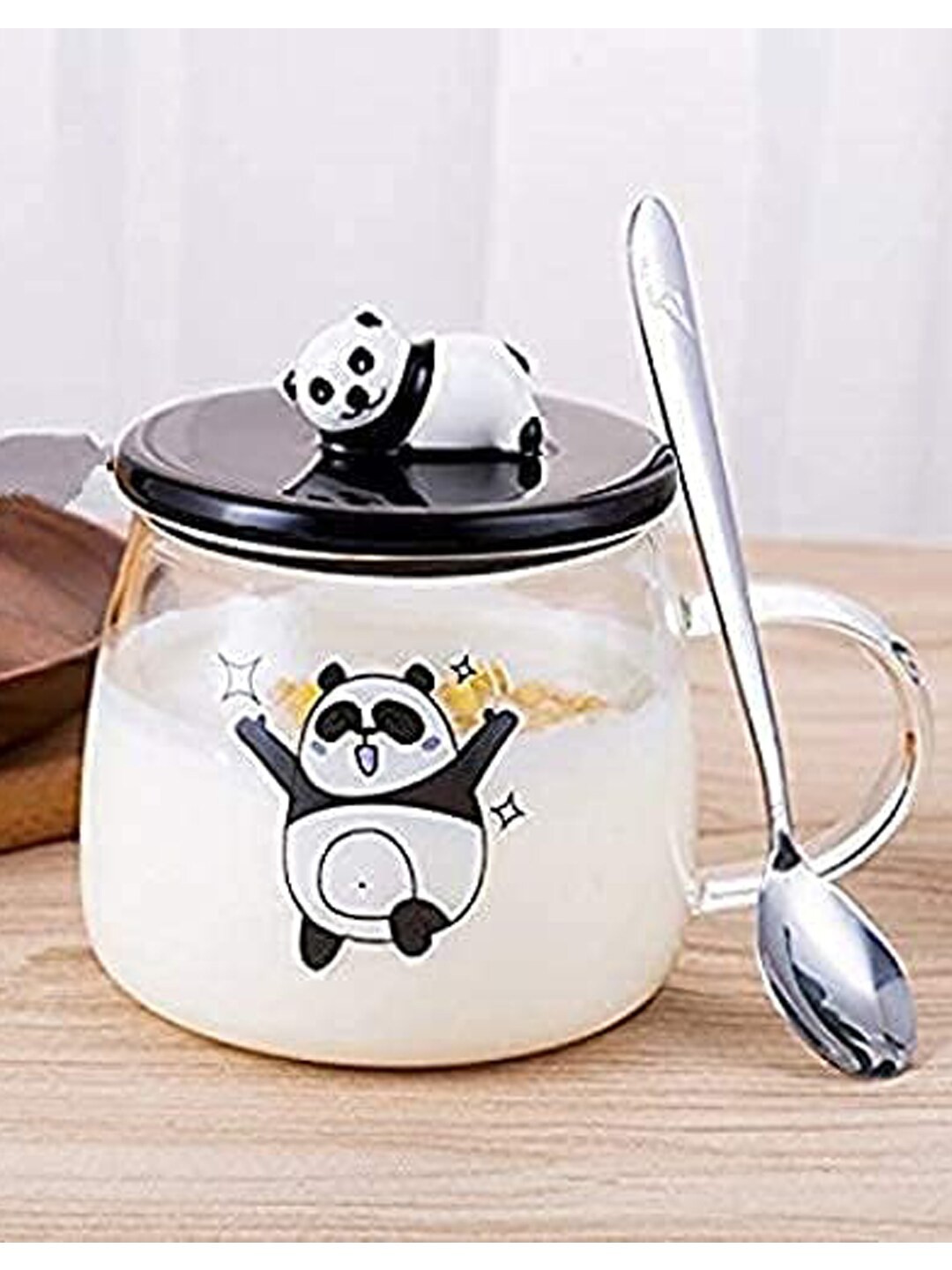 

BonZeaL Black Printed Glass Transparent Panda Cups