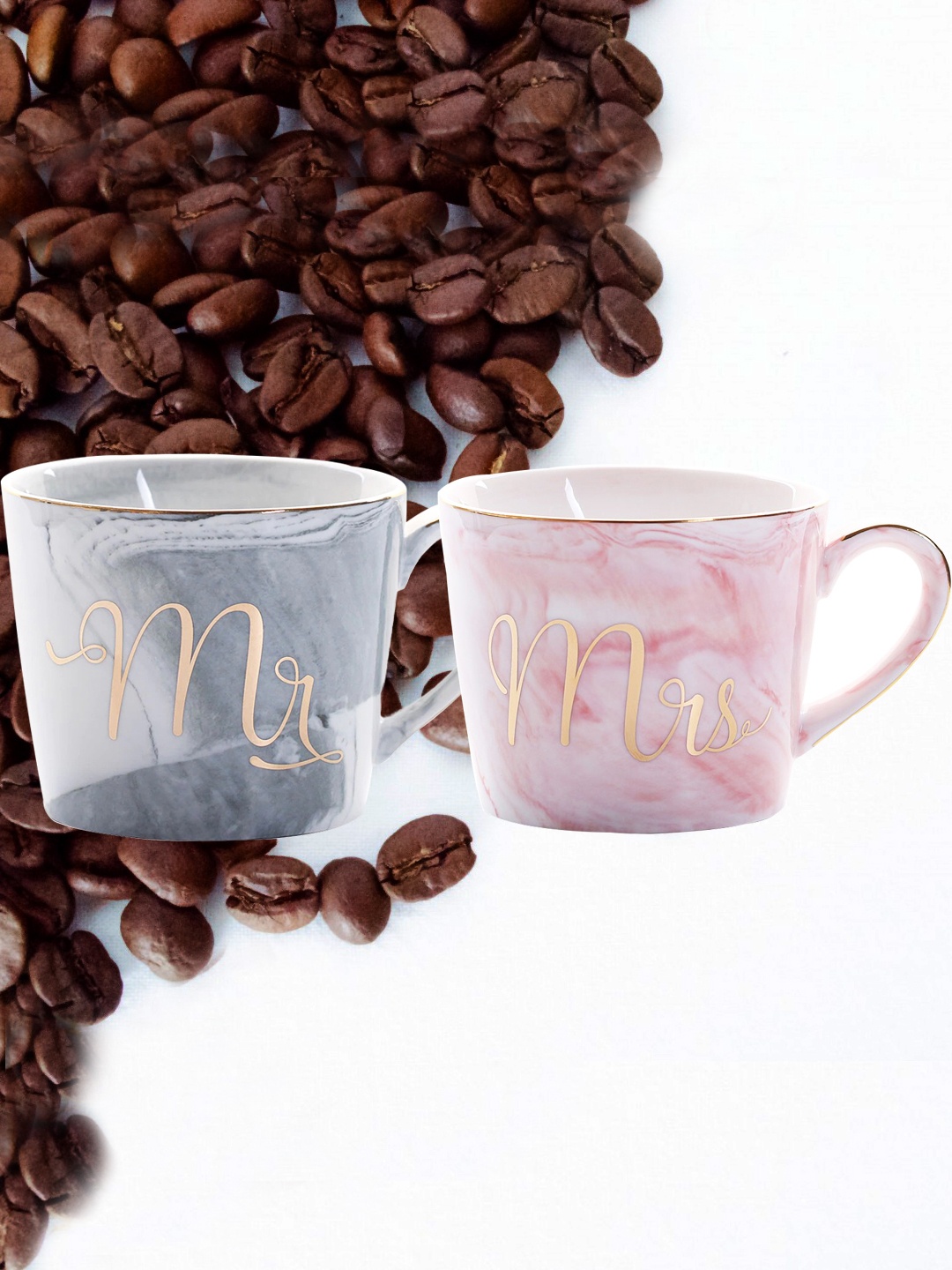 

BonZeaL Pink & Blue Printed Ceramic Glossy Cups Set of Cups and Mugs