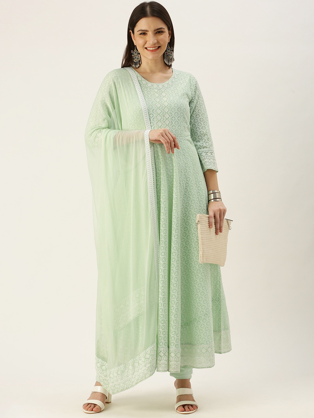 

SWAGG INDIA Women Green Ethnic Motifs Chikankari Kurta with Churidar & Dupatta