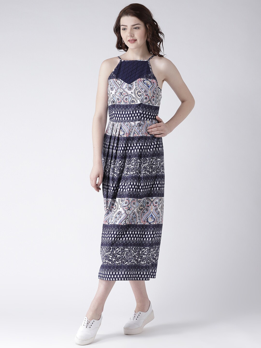 

DODO & MOA Navy Blue Ethnic Motifs Crepe Midi Dress