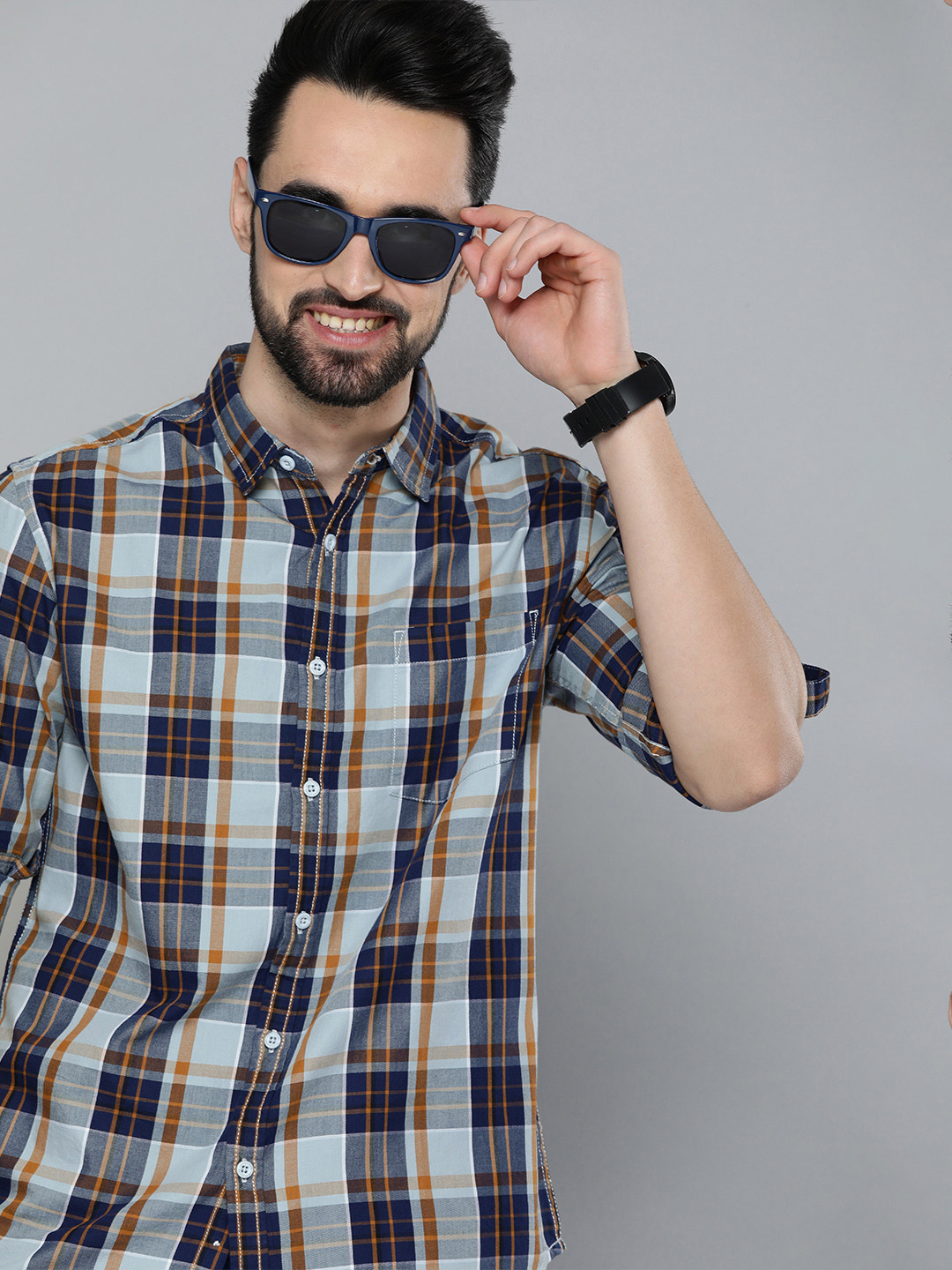 

HERE&NOW Men Blue Slim Fit Checked Casual Shirt