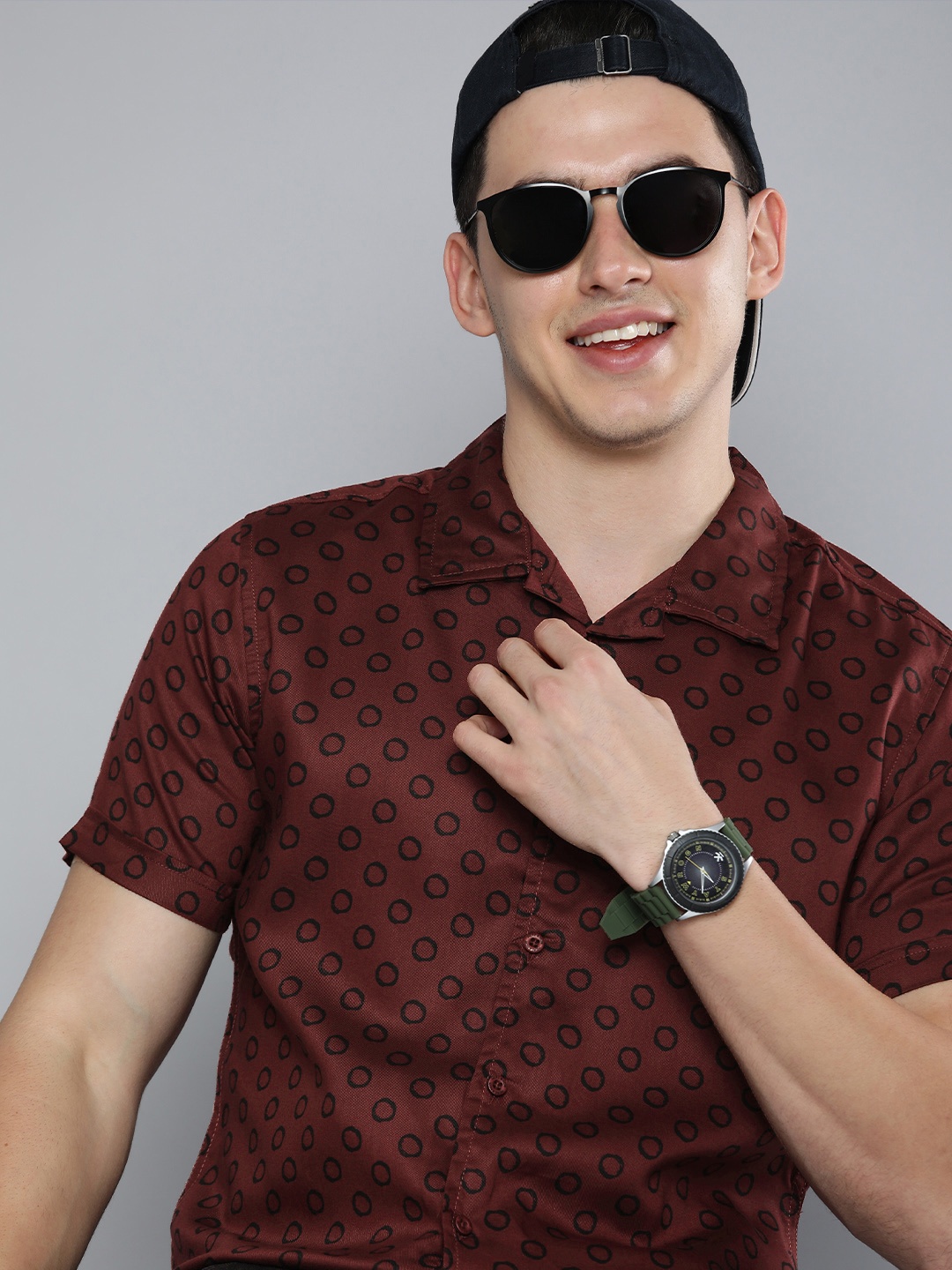 

HERE&NOW Men Maroon Printed Casual Shirt