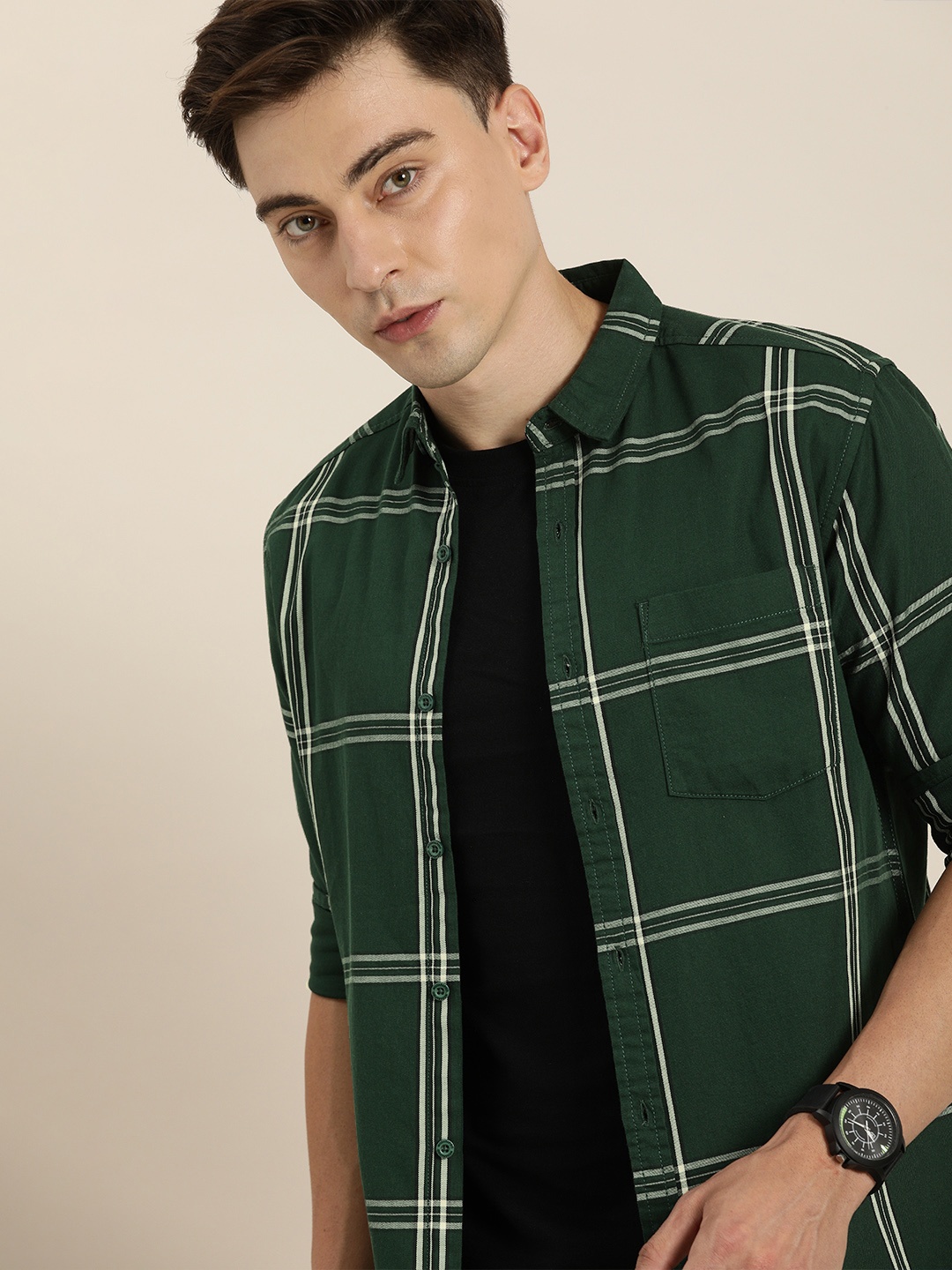 

Moda Rapido Men Green Slim Fit Checked Casual Shirt