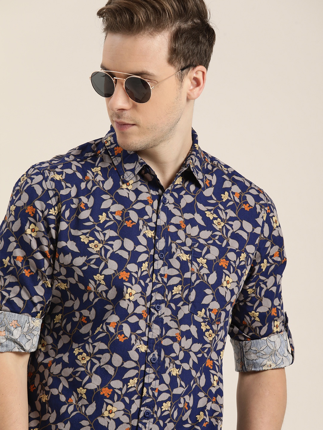 

Moda Rapido Men Blue Slim Fit Tropical Printed Pure Cotton Casual Shirt