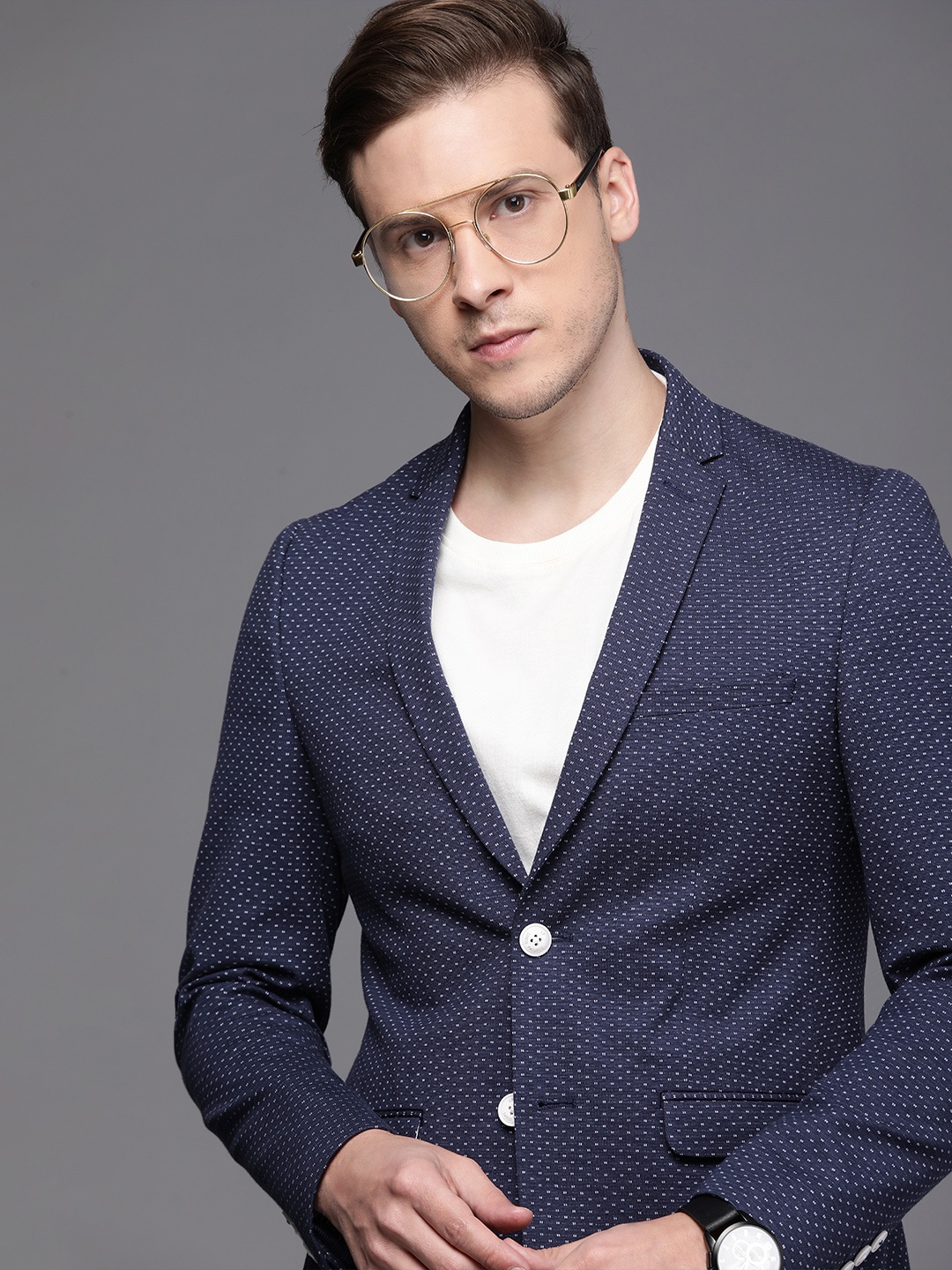 

Louis Philippe Sport Men Dark Blue Printed Super Slim Fit Semiformal Blazer