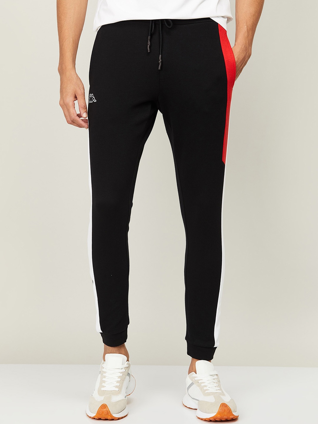 

Kappa Men Black & White Colourblocked Slim Fit Cotton Joggers