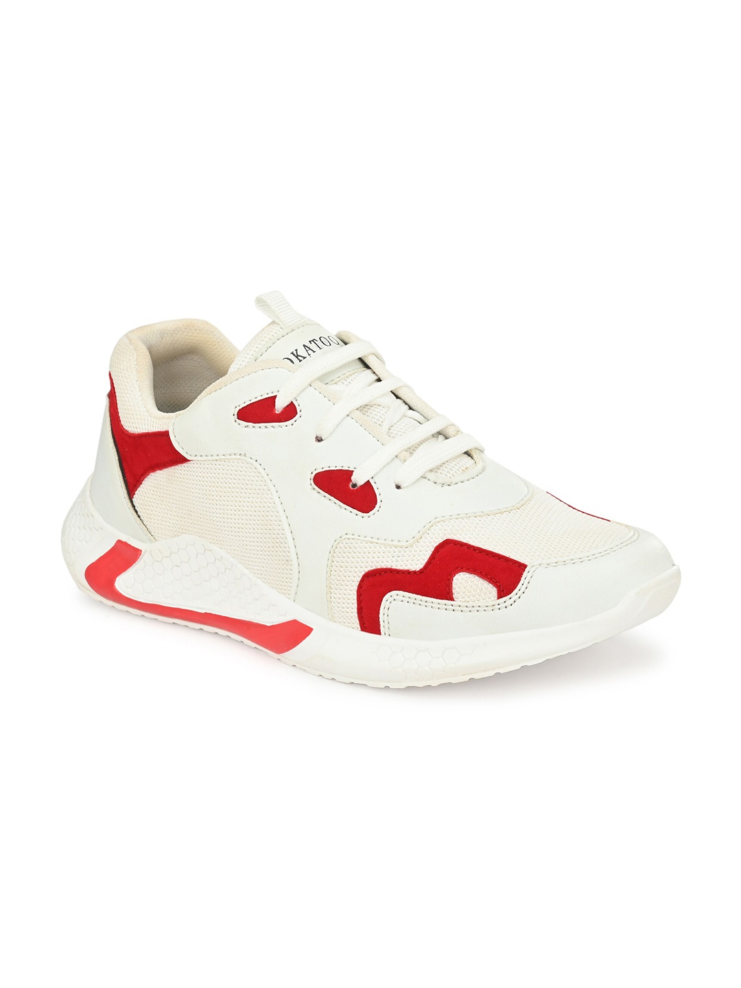 

JOKATOO Men White & Red Mesh Walking Shoes