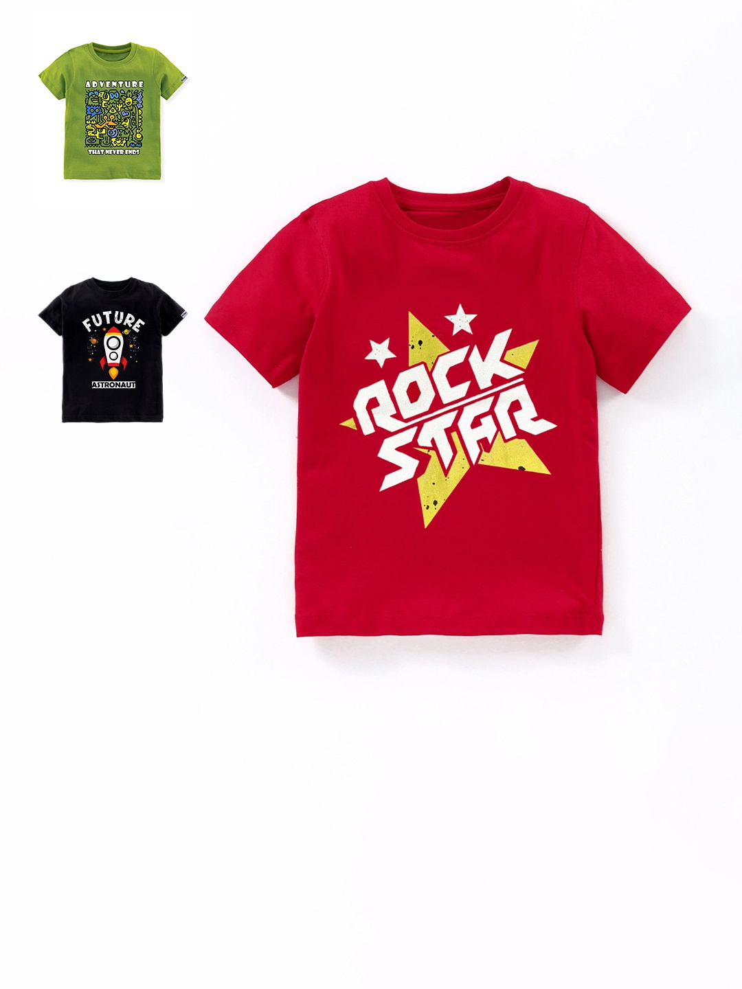 

Ardan Lucy Boys Red & Green Pack Of 3 Typography Printed Cotton Regular Fit T-shirts