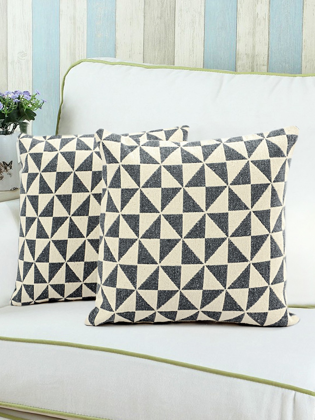 

Saral Home Grey & Beige Set of 2 Printed 16" x 16" Square Cushion Covers