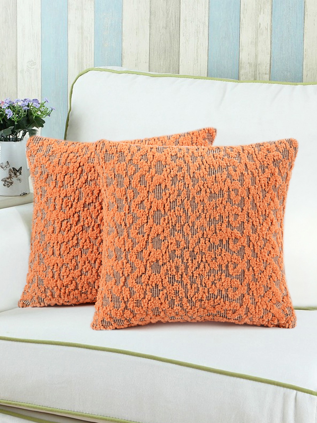 

Saral Home Orange Set of 2 16'' x 16'' Square Cushion Covers