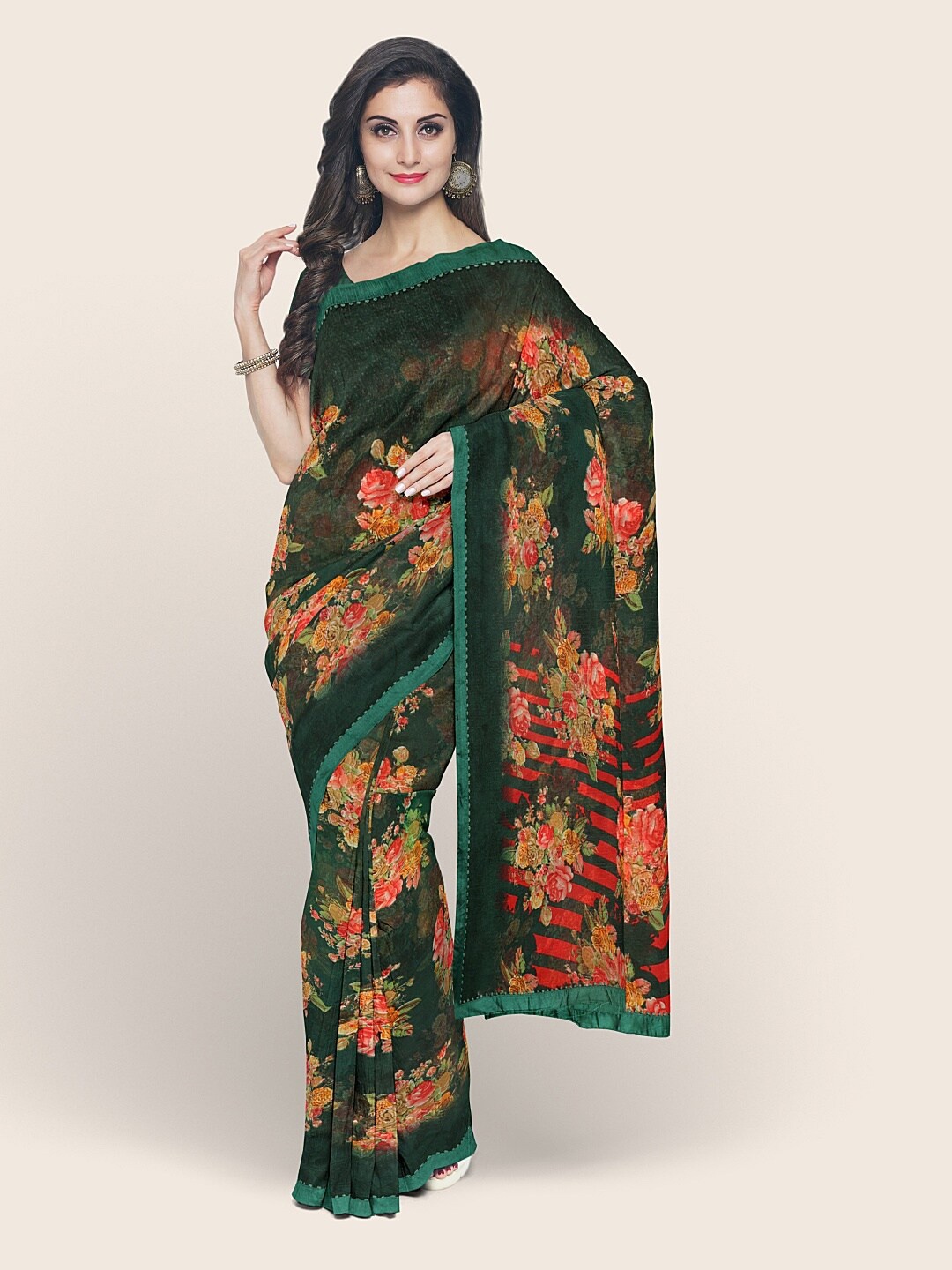 

Pothys Green & Red Floral Saree