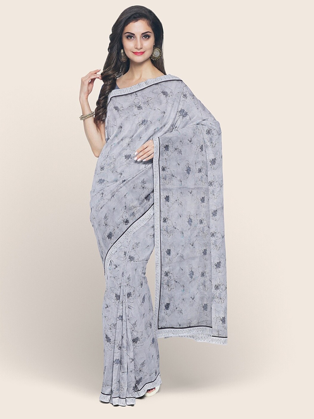 

Pothys Grey & Black Floral Printed Saree