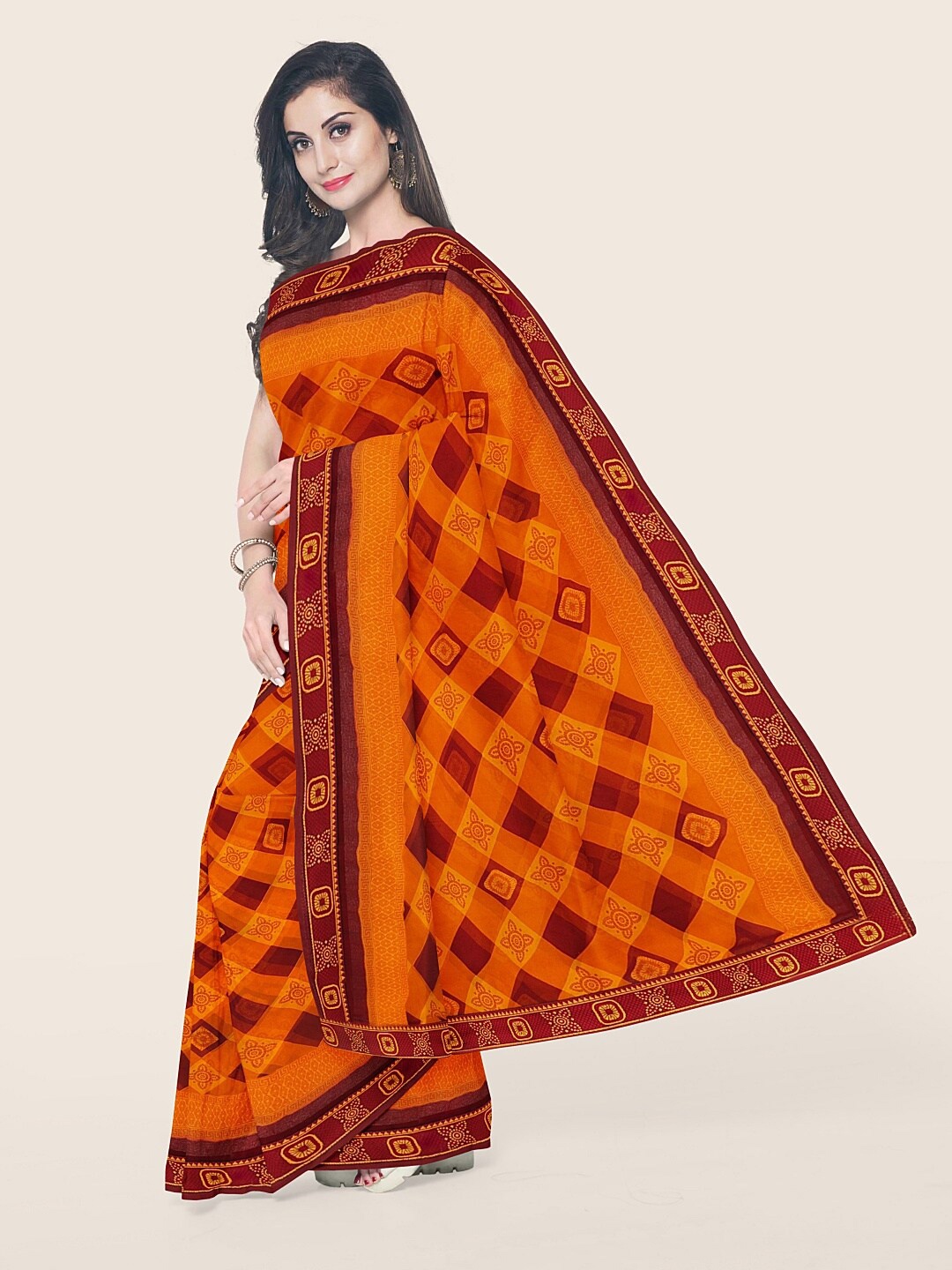 

Pothys Orange & Maroon Ethnic Motifs Printed Saree